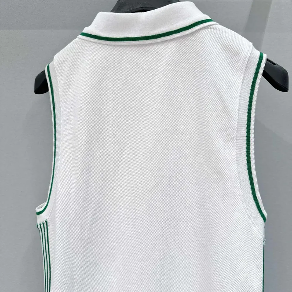 Dior Vibe Sleeveless Polo Shirt White Cotton Jersey with Pine Green Dior Graphique Motif for Women Dior Vibe Sleeveless Polo Shirt White Cotton Jersey with Pine Green Dior Graphique Motif for Women