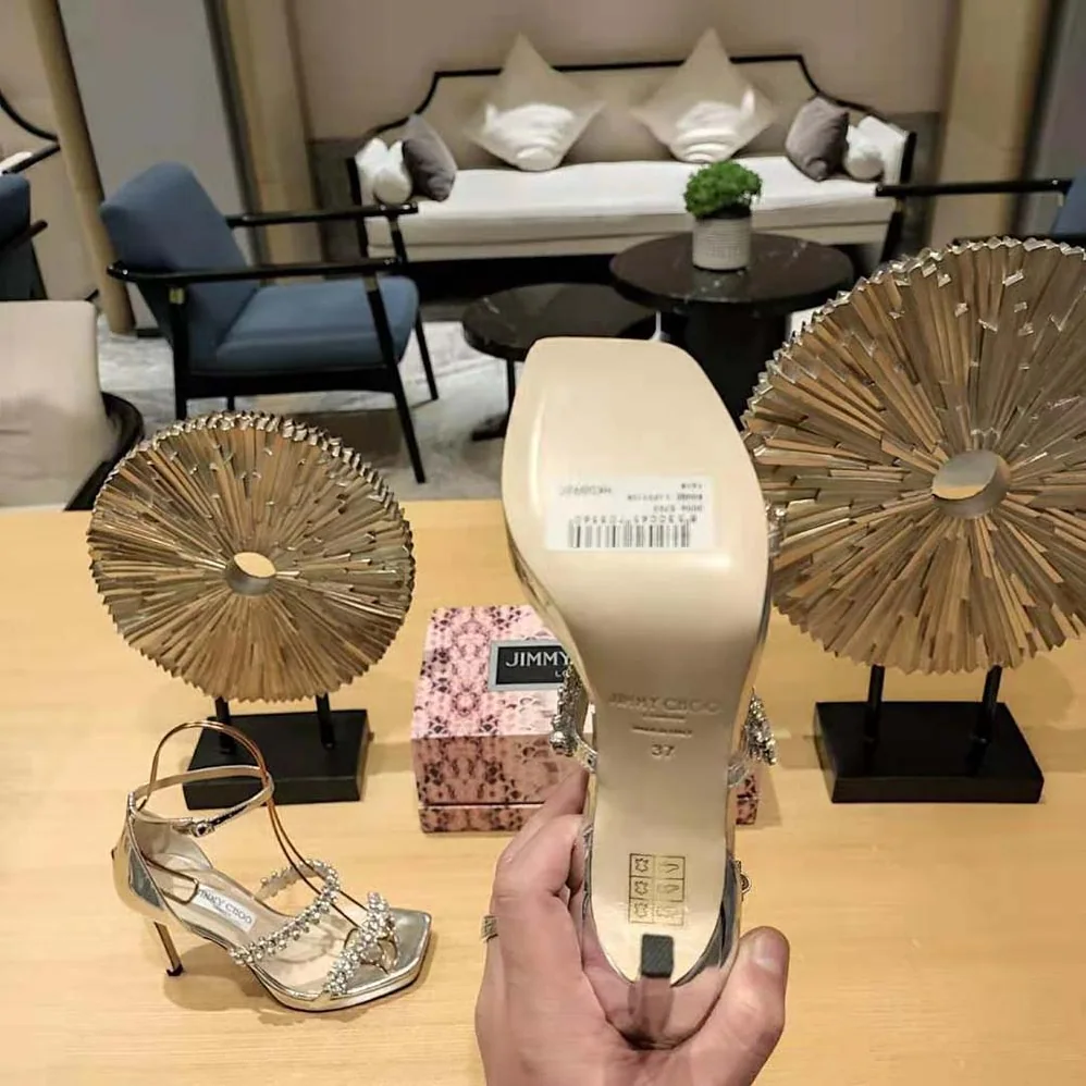 Jimmy Choo Bing Sandal 105 Silver Liquid Metal Sandals with Crystal Straps for Women Jimmy Choo Bing Sandal 105 Silver Liquid Metal Sandals with Crystal Straps for Women