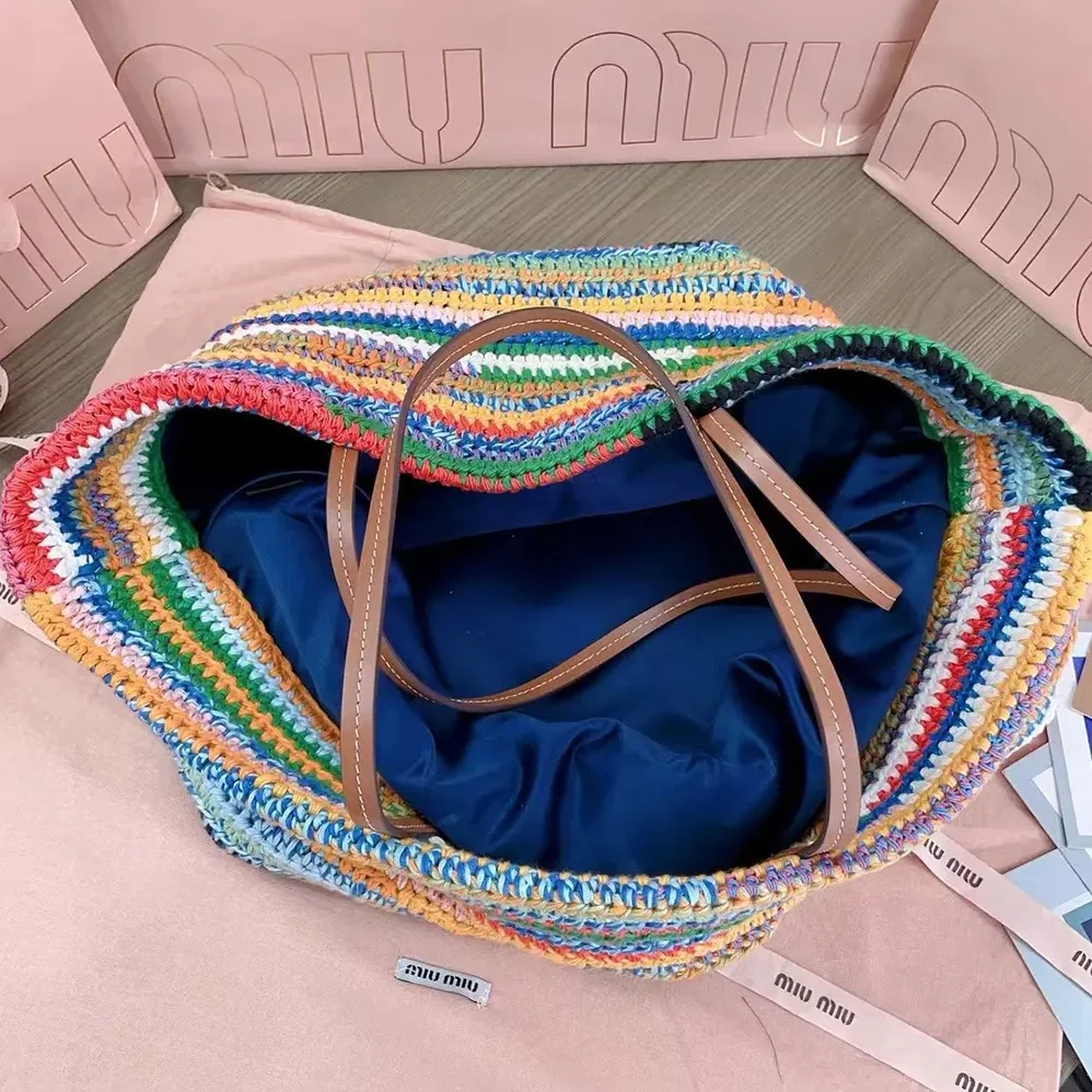 Miu Miu Crochet Tote Bag for Women in Multicolored Miu Miu Crochet Tote Bag for Women in Multicolored