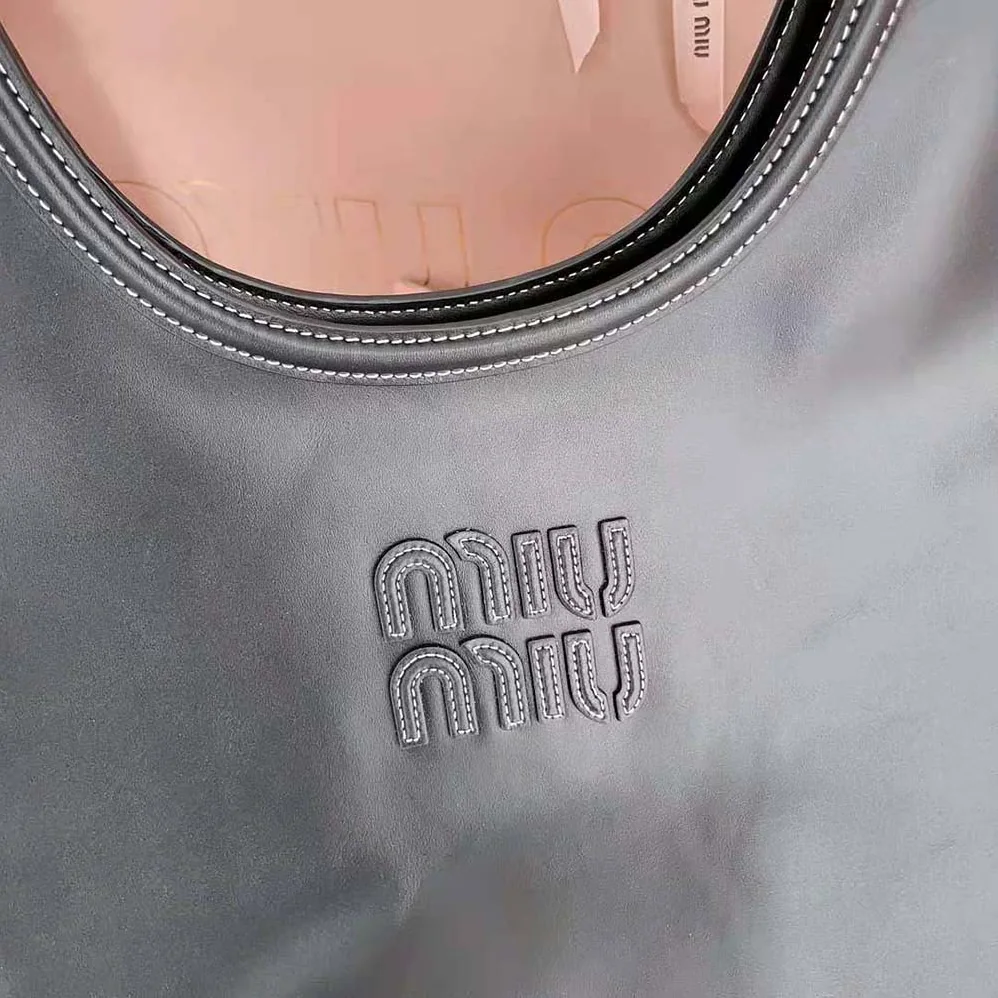 Miu Miu IVY Leather Bag with Leather Lettering Logo for Women in Black