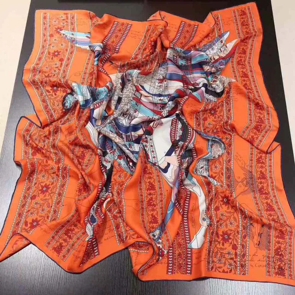 Hermes La Maison Des Carres Pegase Dhermes AU Bloc Scarf for Women in Orange