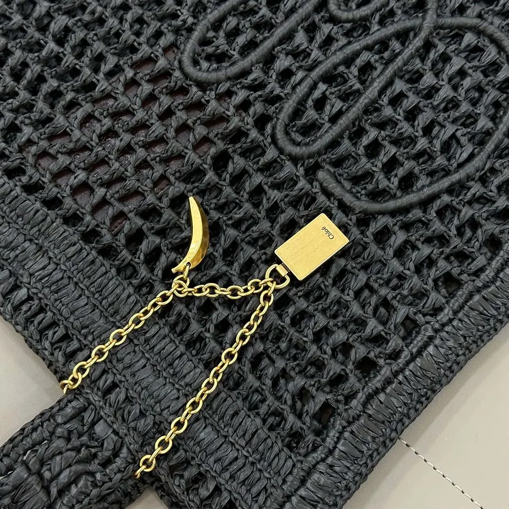 Chloe Summer Banana Tote Bag In Raffia for Women in Black