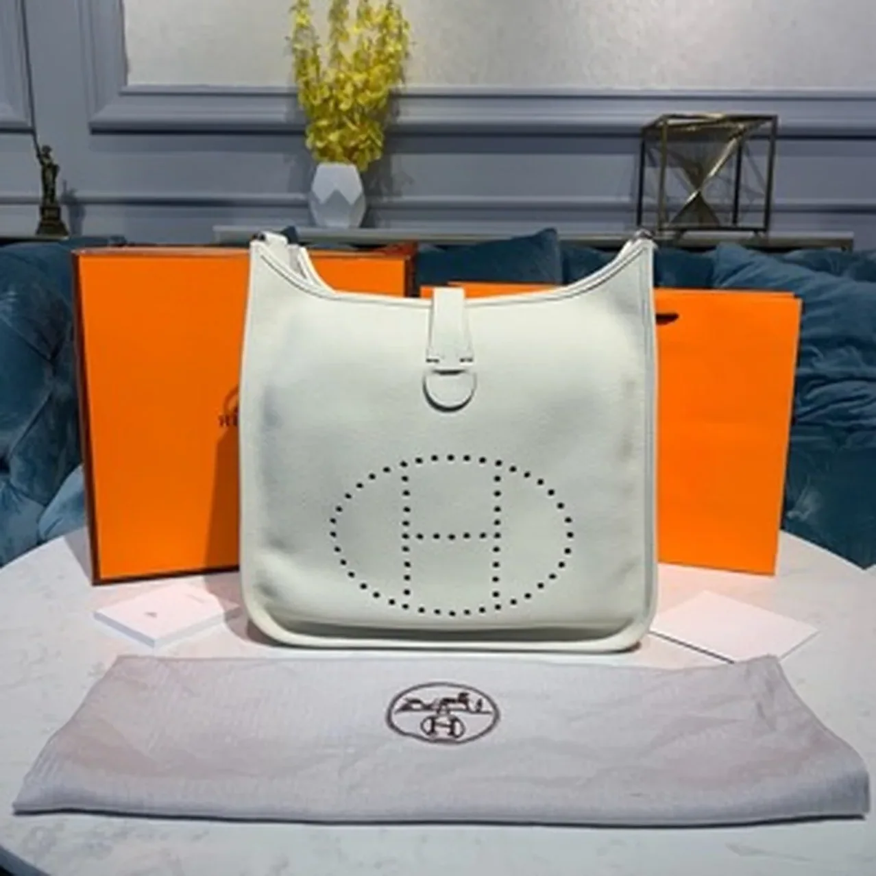 Hermes Evelyne III GM Bag White / Hermes Evelyne III GM Bag White /