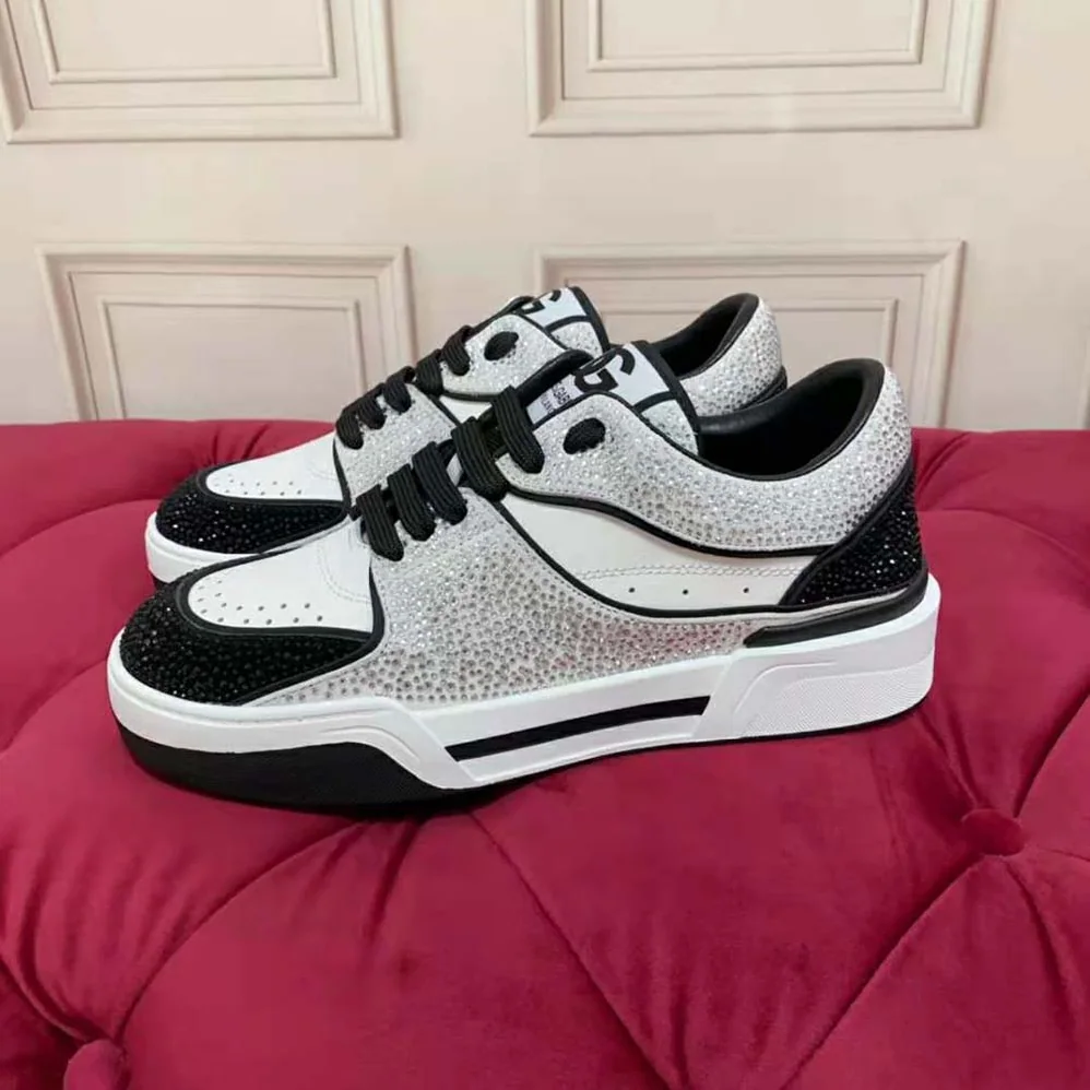 Dolce Gabbana D&G Calfskin New Roma Sneakers with Fusible Rhinestones for Unisex Dolce Gabbana D&G Calfskin New Roma Sneakers with Fusible Rhinestones for Unisex