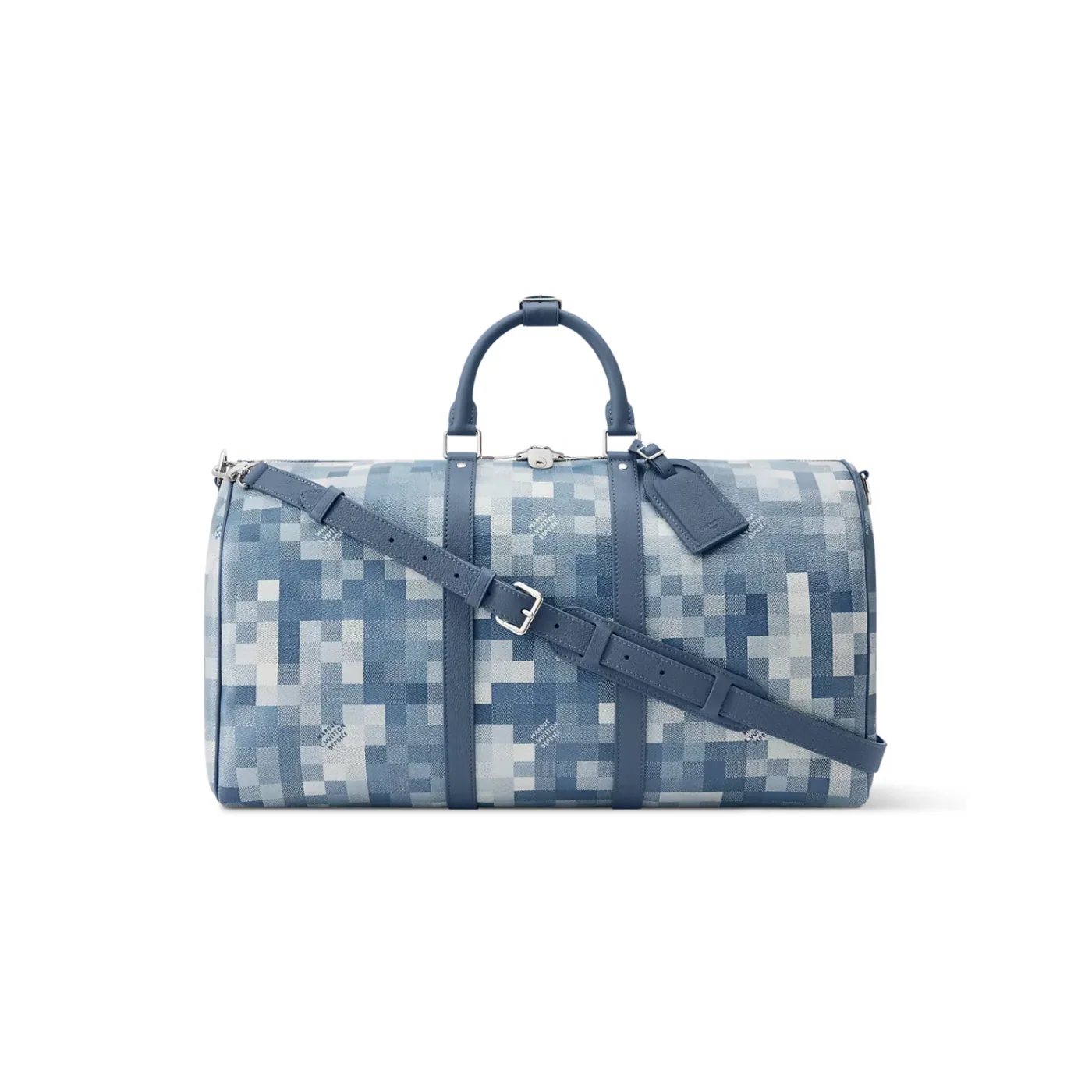 Louis Vuitton Keepall Bandouliere 50 Travel Bag in Blue Damoflage Silver Hardware