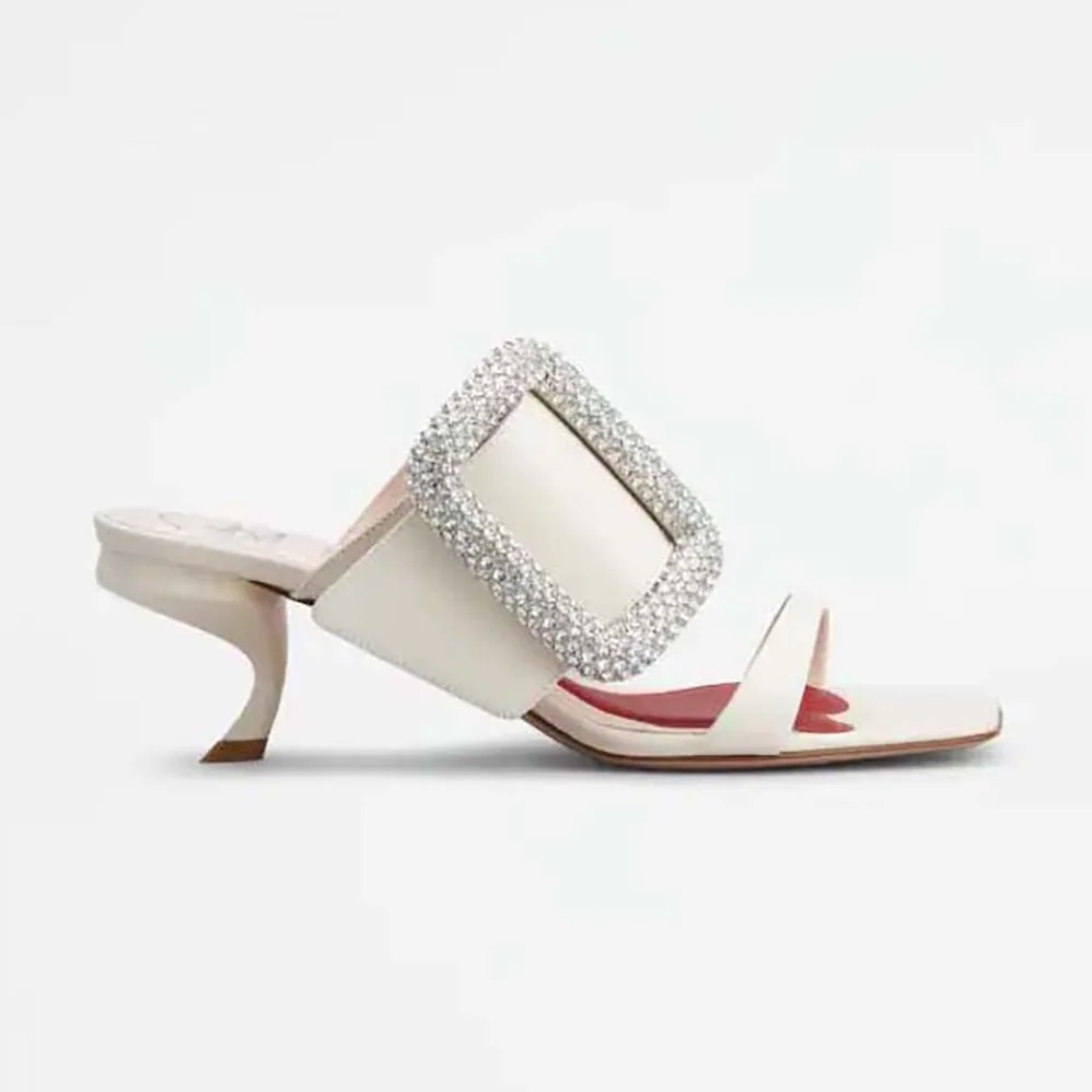 Roger Vivier Viv Choc Side Strass Buckle Mules in Leather for Women in White