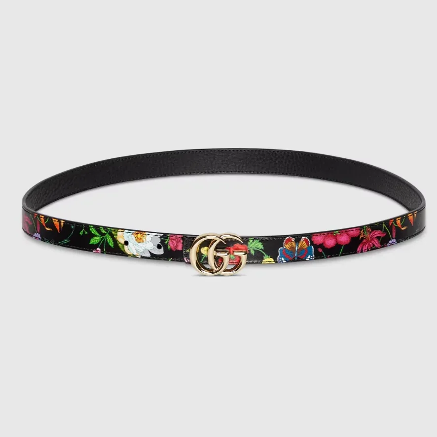 Gucci Reversible GG Marmont Thin Belt Black Flora Gucci Reversible GG Marmont Thin Belt Black Flora