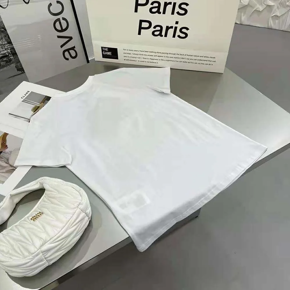 Miu Miu Embroidered Cotton T-shirt with Embroidered Logo for Women in White Miu Miu Embroidered Cotton T-shirt with Embroidered Logo for Women in White