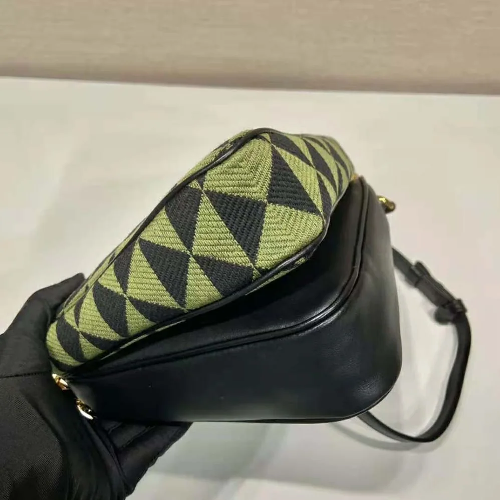 Prada Symbole Leather and Fabric Mini Bag for Women in Green Prada Symbole Leather and Fabric Mini Bag for Women in Green