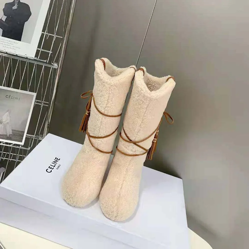 Celine Fur Laced-up Fur Boot in Shearling for Women