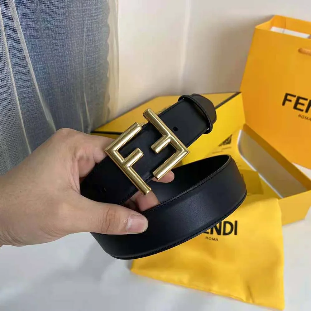 Fendi Belt with Loop and FF Stud Buckle for Women in Black Fendi Belt with Loop and FF Stud Buckle for Women in Black