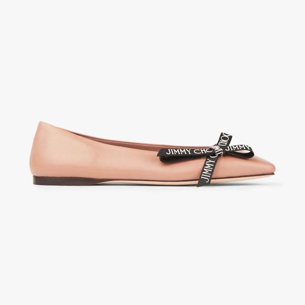 Jimmy Choo Veda Ballerina Ballet Pink Nappa Leather Flat Ballerina Pumps with Jimmy Choo Bow for Women Jimmy Choo Veda Ballerina Ballet Pink Nappa Leather Flat Ballerina Pumps with Jimmy Choo Bow for Women
