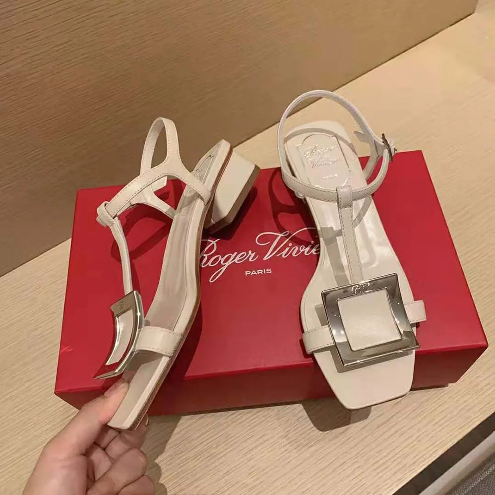 Roger Vivier Bikiviv' Metal Buckle Sandals in Leather for Women in White Roger Vivier Bikiviv' Metal Buckle Sandals in Leather for Women in White