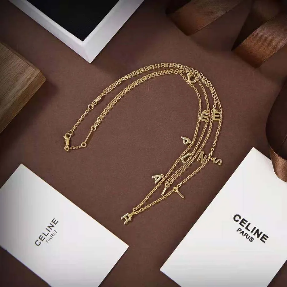 Celine Paris Double Necklace in Brass with Gold Finish for Women