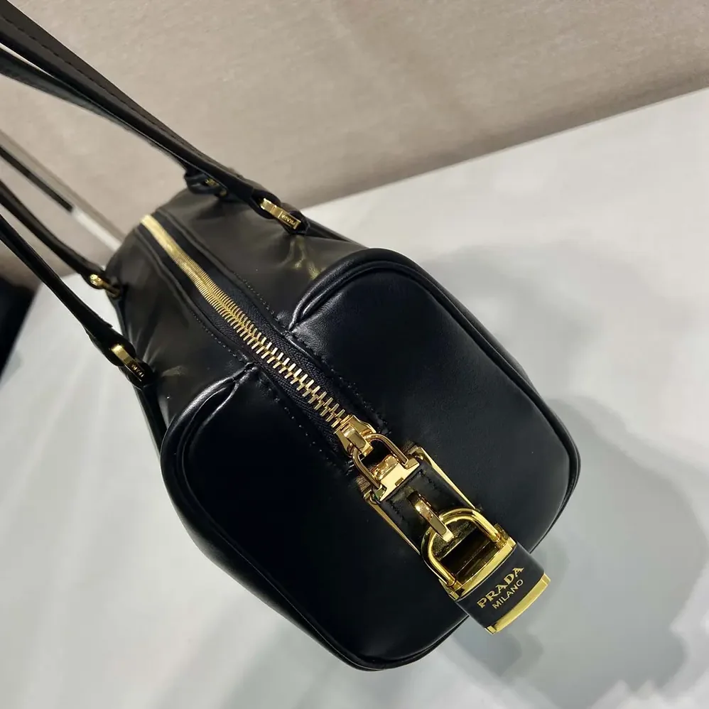 Prada Medium Leather Top-handle Bag with Padlock for Women in Black