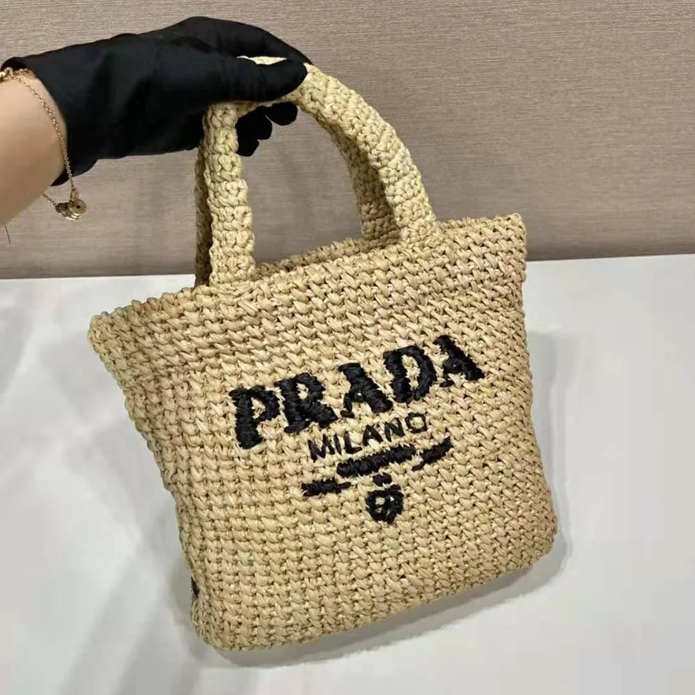 Prada Small Raffia Tote Bag for Women in Natural