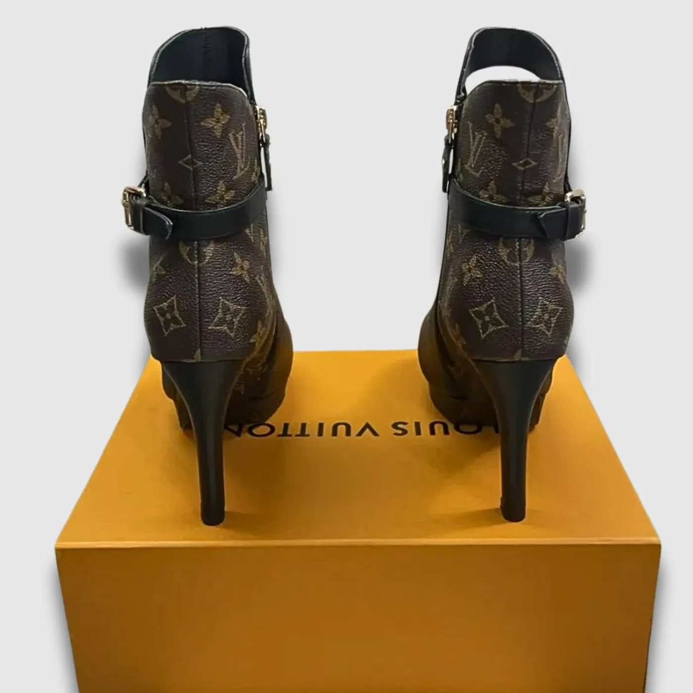 Louis Vuitton Afterglow Platform Ankle Boots Patent Monogram Material Black LV 1A9SEE
