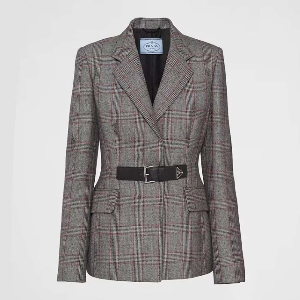 Prada Single-breasted Prince of Wales Jacket for Women Prada Single-breasted Prince of Wales Jacket for Women