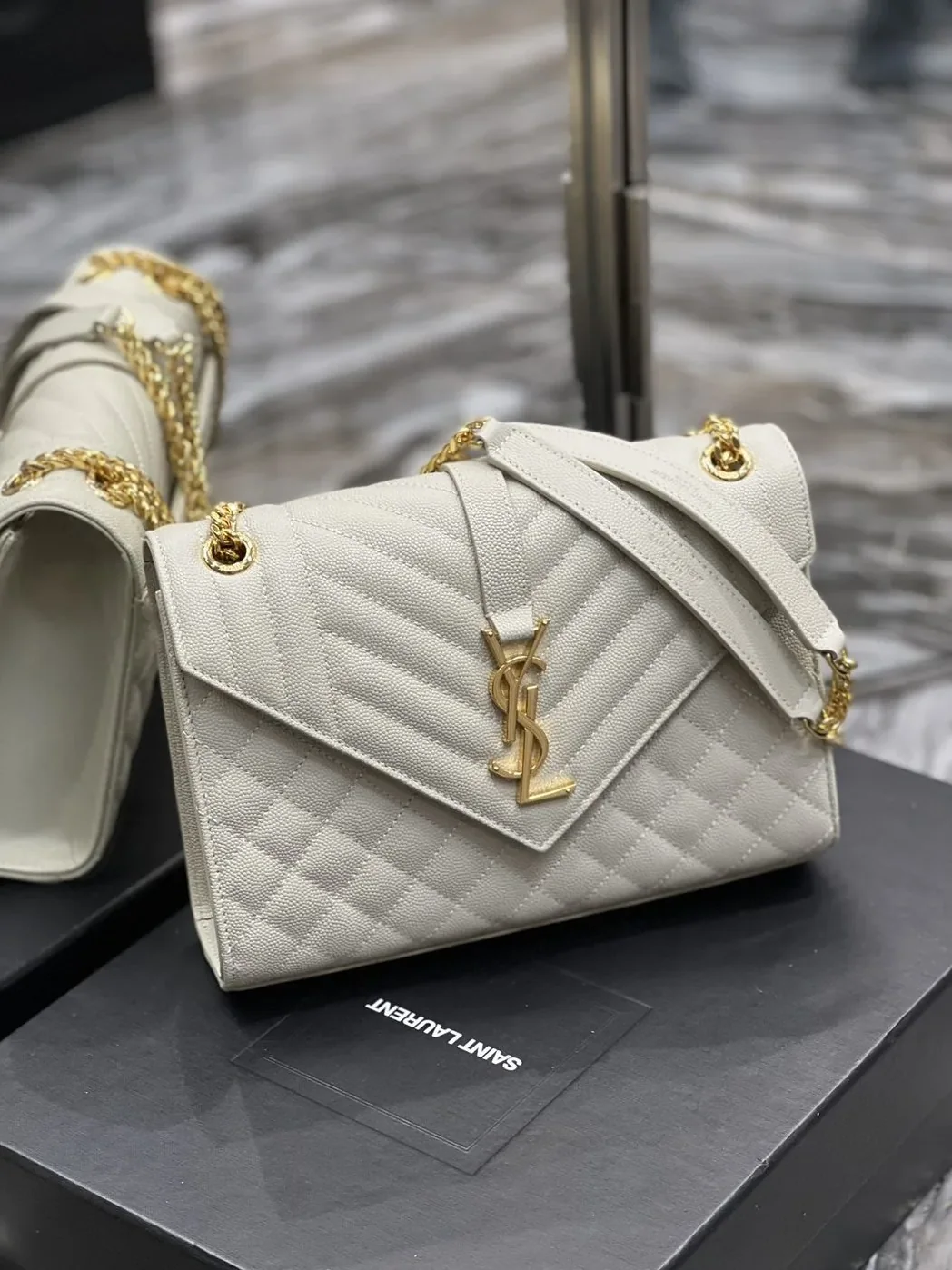 Saint Laurent Envelope Medium Chain Bag White Saint Laurent Envelope Medium Chain Bag White