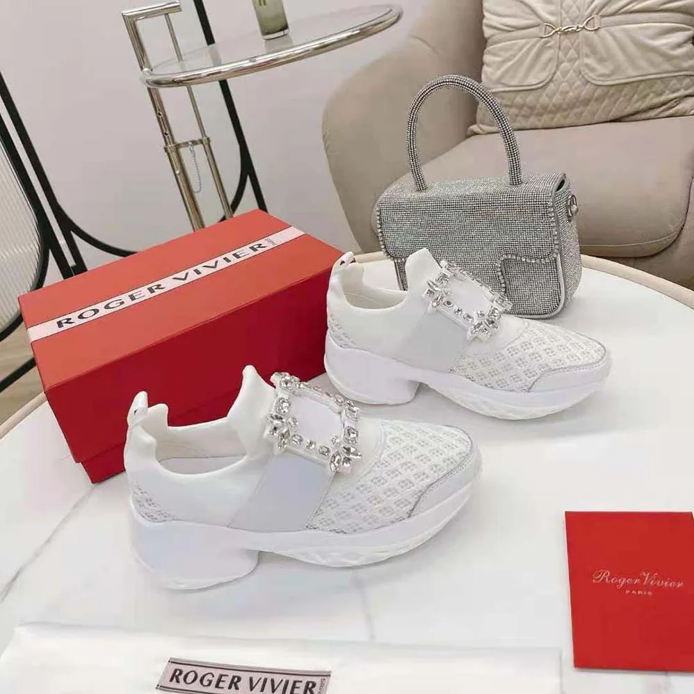 Roger Vivier Viv' Run Strass Buckle Sneakers in Technical Fabrics for Women in White