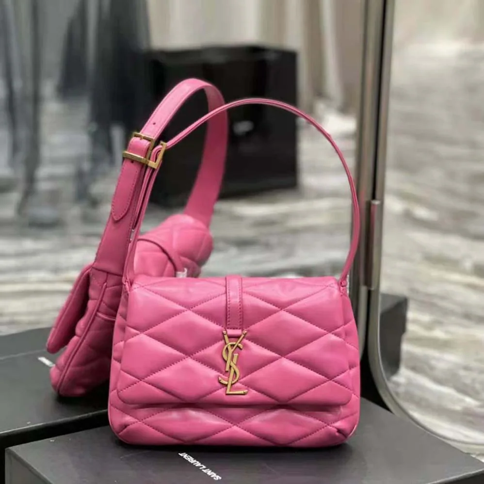 Saint Laurent YSL Le 57 Hobo Shoulder Bag in Quilted Lambskin for Women in Rose Saint Laurent YSL Le 57 Hobo Shoulder Bag in Quilted Lambskin for Women in Rose