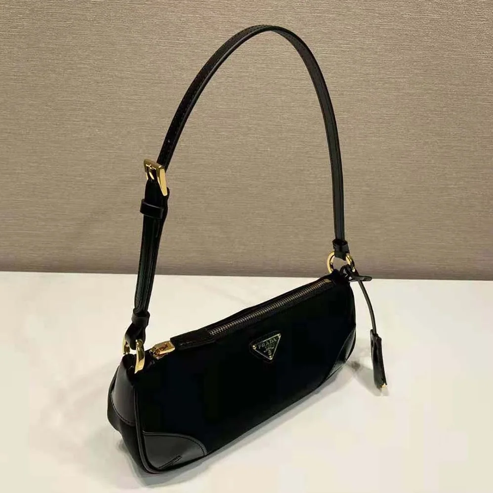 Prada Re-Edition 2002 Re-Nylon and Brushed Leather Shoulder Bag for Women in Black