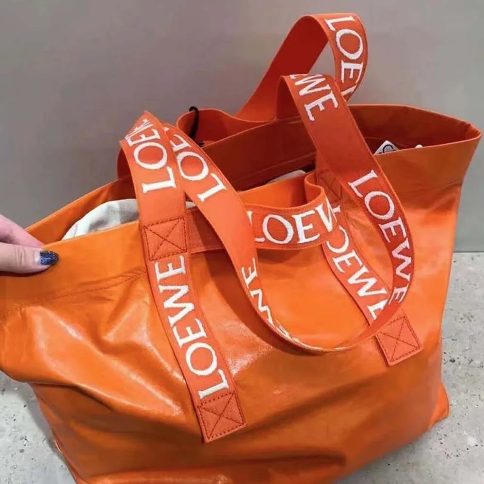 Loewe Fold Shopper in Paper Calfskin for Unisex in Orange Loewe Fold Shopper in Paper Calfskin for Unisex in Orange