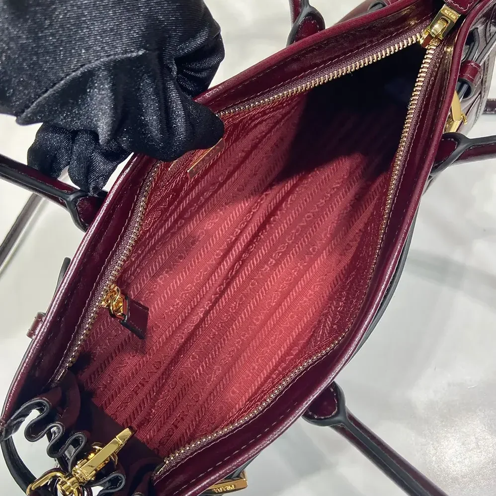 Prada Bonnie Medium Leather Handbag for Women in Maroon