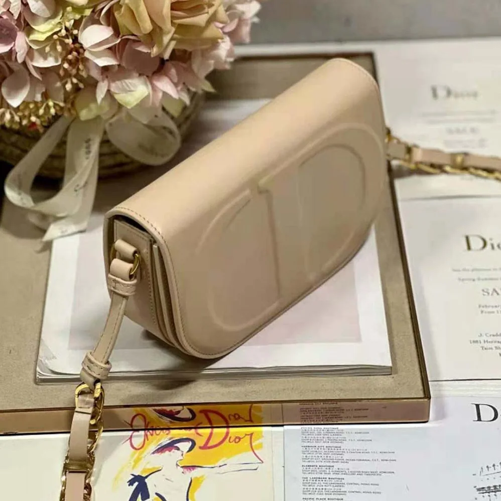 Dior CD Signature Bag with Strap Caramel Beige CD for Women in Embossed Box Calfskin Dior CD Signature Bag with Strap Caramel Beige CD for Women in Embossed Box Calfskin