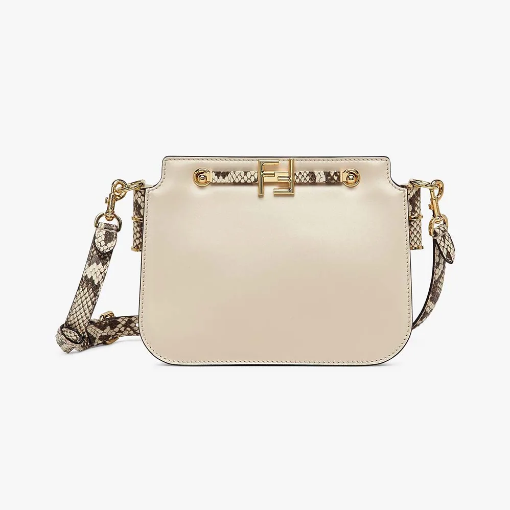 Fendi Touch White Leather Bag with Metal FF Clasp for Women