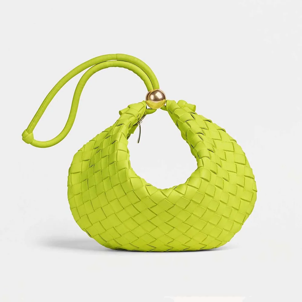 Bottega Veneta Turn Medium Intrecciato Leather Pouch with Adjustable Strap for Women in Lime