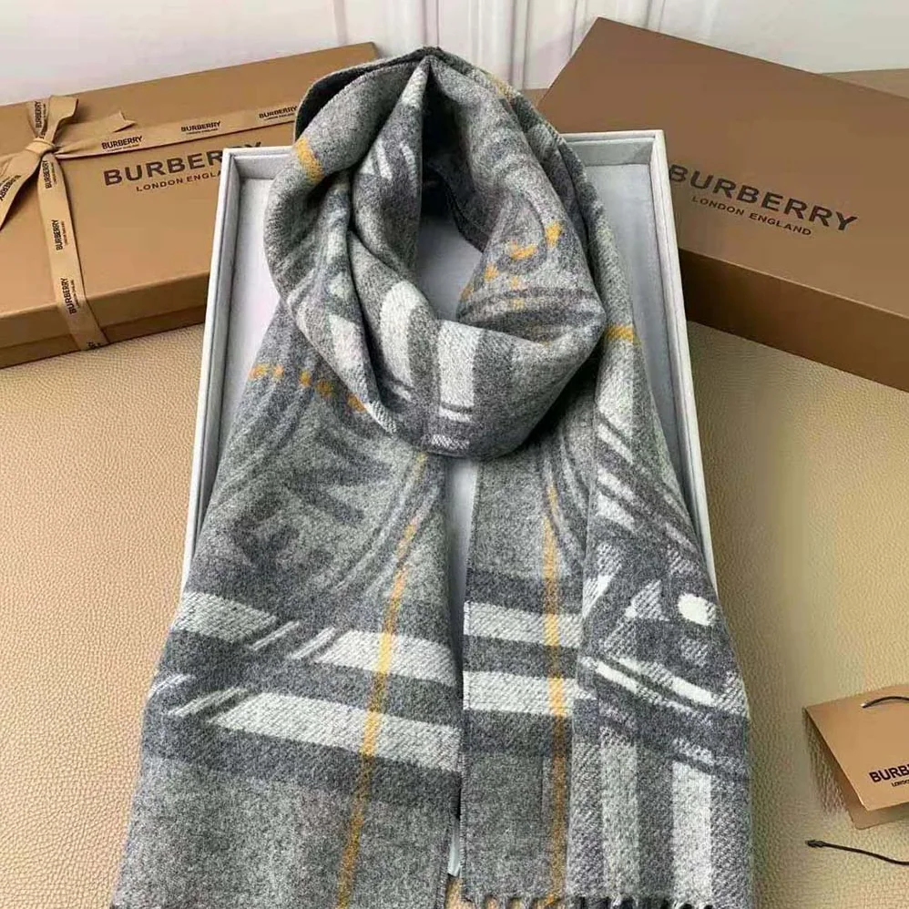 Burberry Montage Print Check Cashmere Scarf for Women in Silver