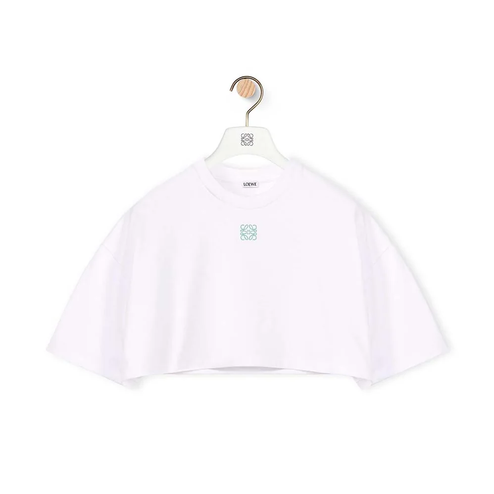 Loewe Cropped Anagram T-shirt in Cotton for Women in White Loewe Cropped Anagram T-shirt in Cotton for Women in White