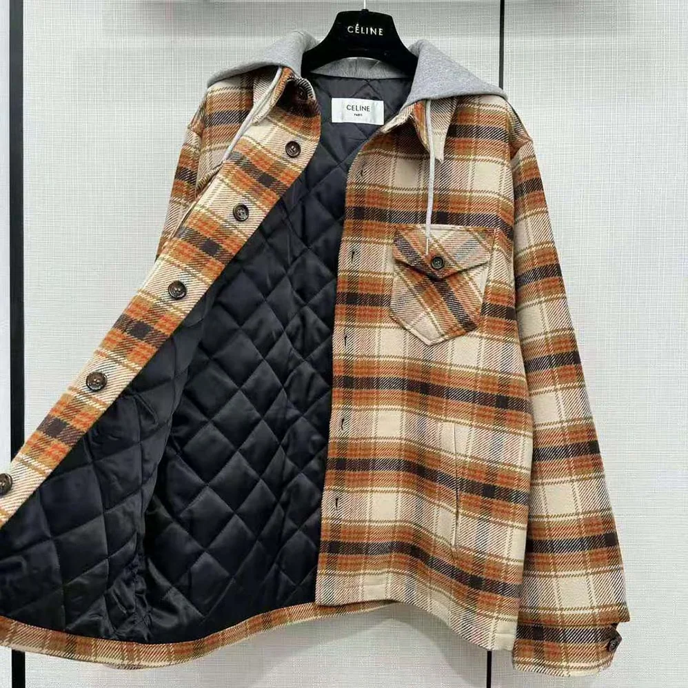 Celine Hooded Overshirt in Checked Wool for Men Celine Hooded Overshirt in Checked Wool for Men