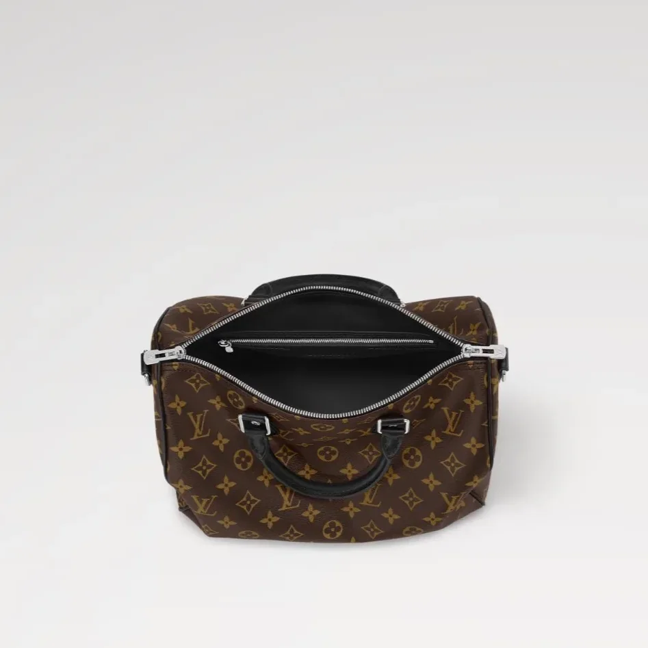 Louis Vuitton Speedy Soft 30 Top Handle Bag / Dark Monogram Black Silver Hardware Louis Vuitton Speedy Soft 30 Top Handle Bag / Dark Monogram Black Silver Hardware