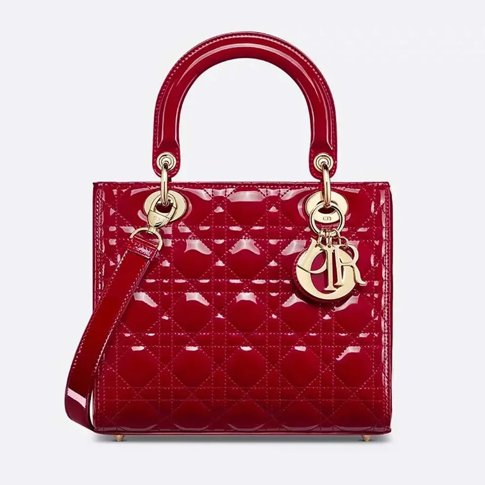 Dior Medium Lady Dior Bag Cherry Red Patent Cannage Calfskin for Women Dior Medium Lady Dior Bag Cherry Red Patent Cannage Calfskin for Women