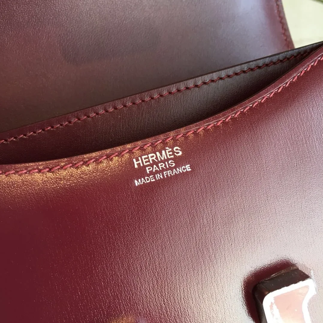 Hermes Constance 18 Crossbody Bag / Burgundy Swift Leather Silver Hardware