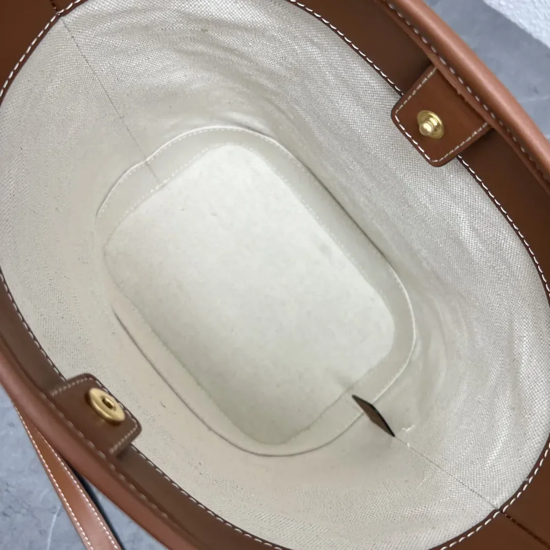Celine Small Bucket Cuir Triomphe In Textile Natural / Tan / .02NT