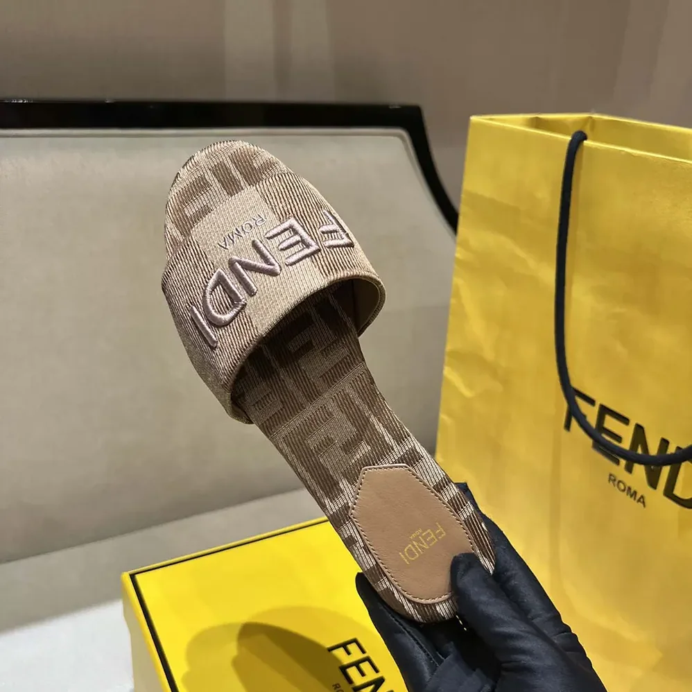Fendi Sunshine Dove Gray Denim for Women in effect Jacquard Slides