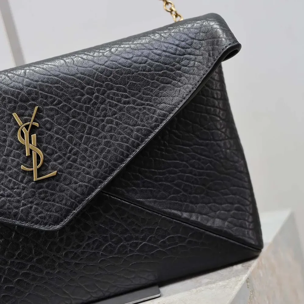 Saint Laurent YSL Cassandre Pouch On Chain In Lambskin Black 29cm for Women