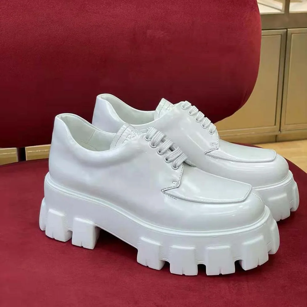 Prada Monolith Brushed Leather Lace-up Shoes for Women in White Prada Monolith Brushed Leather Lace-up Shoes for Women in White