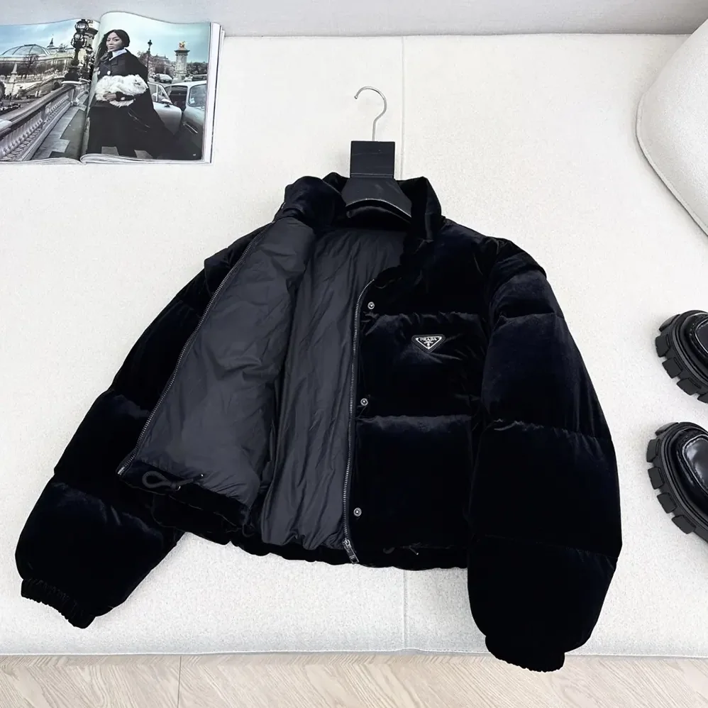 Prada Velvet Down Jacket for Women in Black