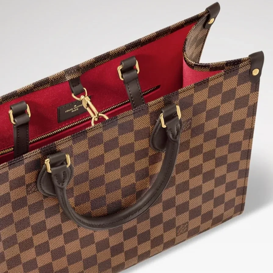 Louis Vuitton OnTheGo MM Tote Bag in Damier Ebene Gold Hardware
