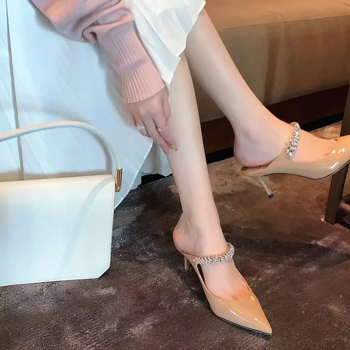 Jimmy Choo Bing 100MM Embellished Patent Leather Mules for Women