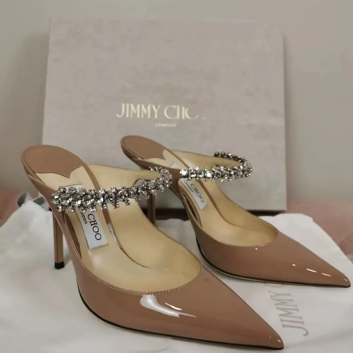 Jimmy Choo Bing 100MM Embellished Patent Leather Mules for Women