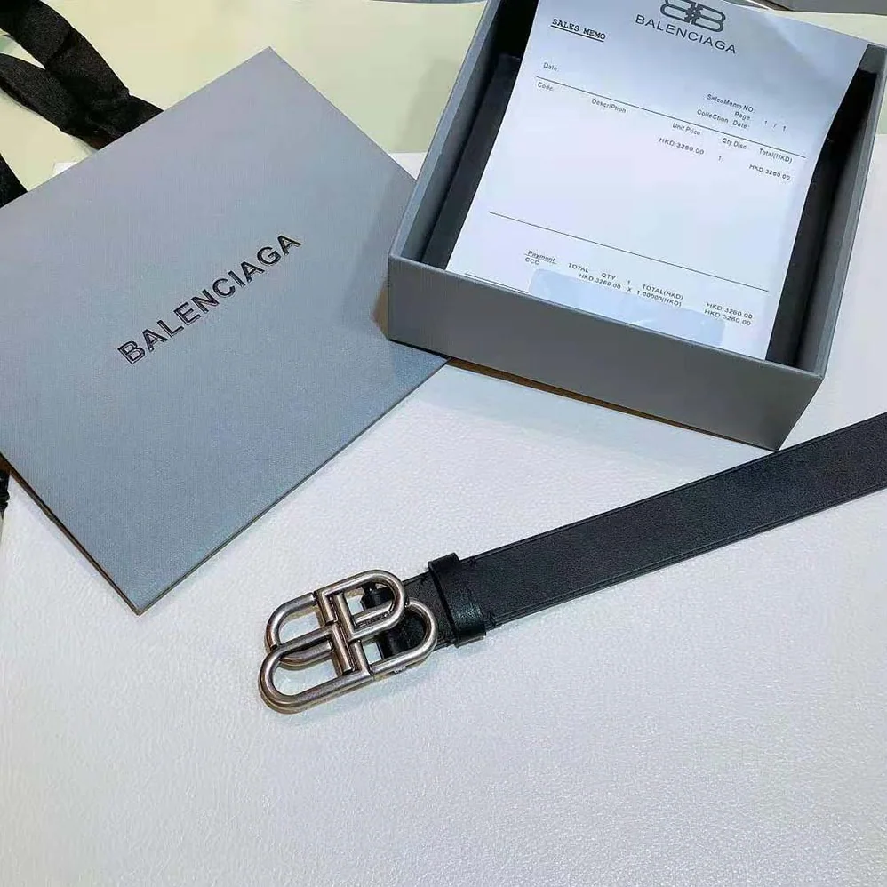 Balenciaga BB Large Belt in Black Vegetable Leather for Women