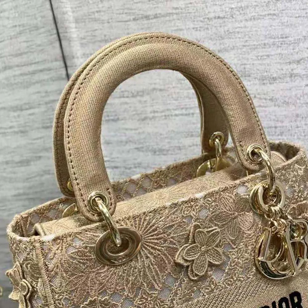 Dior Medium Lady D-lite Bag Natural D-Lace Embroidery with 3D Macramé Effect for Women