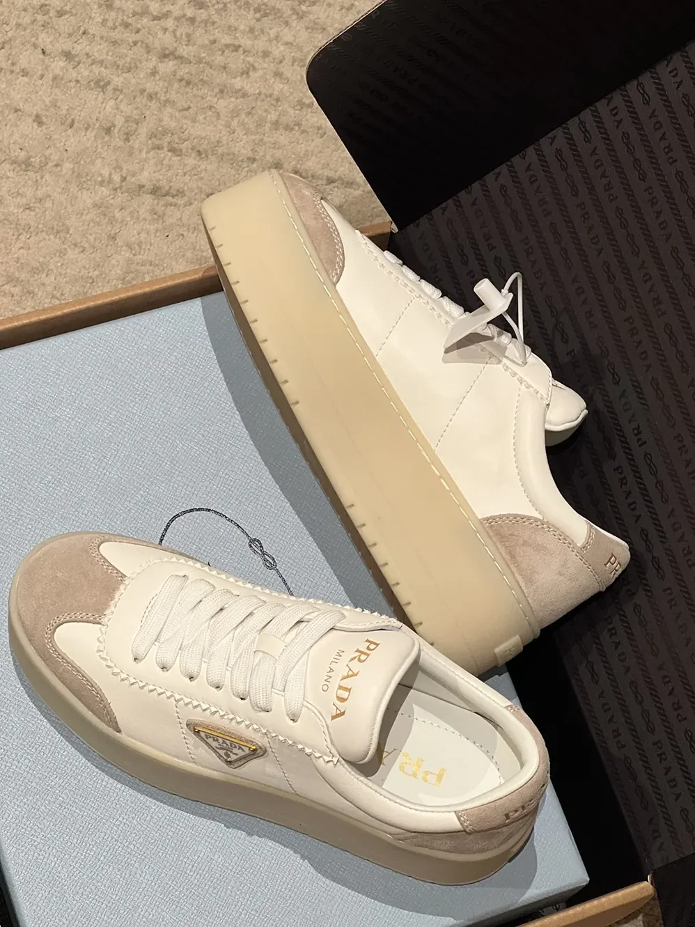 Prada Downtown Bold Nappa Leather And Suede Sneakers for Women Prada Downtown Bold Nappa Leather And Suede Sneakers for Women