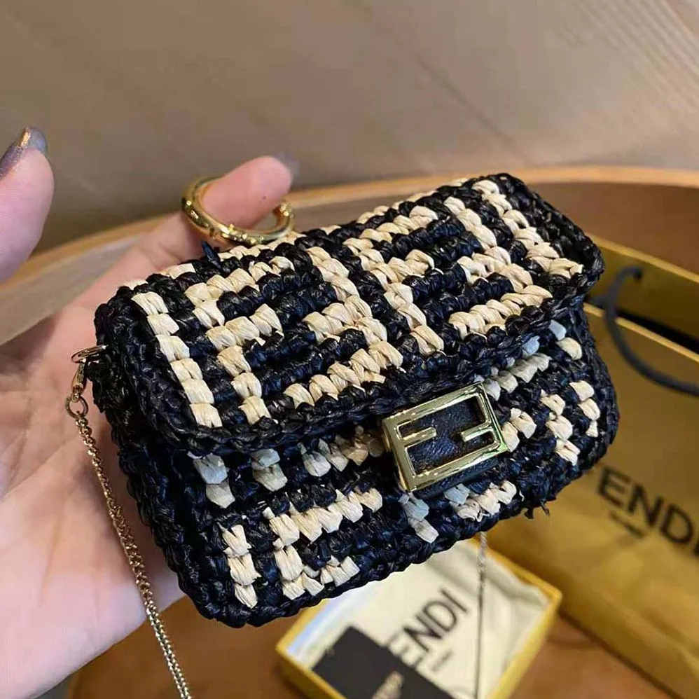Fendi Nano Baguette Charm Black Raffia Charm for Women Fendi Nano Baguette Charm Black Raffia Charm for Women