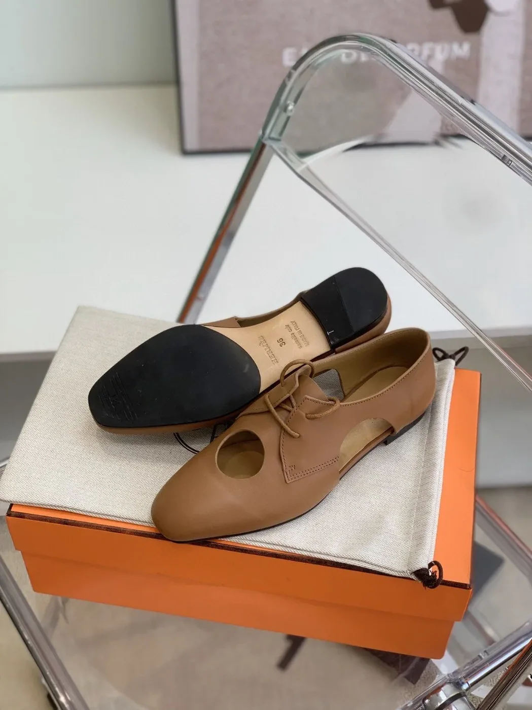 Hermes Epoca Oxford Shoe Brown , Shoes for Women